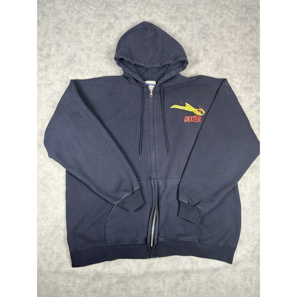 Vintage Dexter TV Show Crime Scene Hanes Zip Up Hoodie Sweatshirt XL Navy
